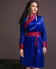 Large size Mongolian women's new bright silk brocade cotton medium length Mongolian casual elegant ingenuity dress Robe 4 color fashional