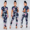 Damen Sommer Casual Floral Crop Top Und Hohe Taille Lange Hosen Overall Bodysuit Overall Frauen Set Zwei Stücke