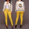 Fashion-Wholesale- Ladies Bomber Jackets Retro Baseball Coat pour femmes Blanc Noir Imprimer Feminina Basic Outwear Gold Chain Print Clothes