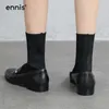 Горячая распродажа-эннис 2019 дизайнерские натуральные кожаные сапоги женщины плоские вязаные сапоги осенние туфли круглые носки растягиваться с металлической цепью A9157