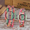 Uomo Donna Moda colorato legno di bambù orologio al quarzo analogico fatto a mano braccialetto di legno pieno orologi da polso di lusso regali per gli amanti SH192582