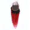 1B Rouge Crépus Bouclés Cheveux Tisse Avec Fermeture En Dentelle Rouge Ombre Extensions De Cheveux Avec Fermetures En Dentelle Afro Crépus Vierge Malaisienne Cheveux Tisse