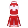 Kids Girls Cheerleader Dance Costume Sleeveless Zippered Tops with Pleated Skirt Sets for School Stage Performance Cosplay Party