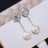 Très élégant ! Créateur de mode plein de diamants super scintillant fleur de camélia perle pendentif boucles d'oreilles pendantes pour femme filles