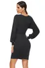 Women Dress Sets Fashion Slash Neck Striped Knitted Ladies Dresses 2020 Spring Summer Long Sleeve Slim Fit Bodycon Party Dress
