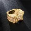Personnalisé 18K plaqué or CZ cubique zircone étoile bague Hip Hop Bling anneaux bijoux en diamant pour hommes 24mm taille 8 à 11