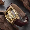 투명 남성 시계 기계식 자동 손목 시계 가죽 스트랩 탑 steampunk 자동 감기 시계 남성 montre homme