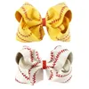 Cute 7inch 8inch Large Softball Team Baseball Cheer Bows Knot Hairbands Handmade Ribbon and Leather Hair Bow for Cheerleading Girls