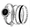 4 pièces ensemble femmes or Rose diamant Bracelet montre de luxe bijoux dames femme fille horloge décontracté Quartz montres WY1052479