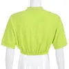 Camiseta HEYounGIRL de estilo coreano verde neón para mujer, camiseta informal de media manga, camiseta Harajuku con cuello vuelto para mujer