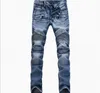 Heren gescheurde gerimpeld jeans ontwerper lange slanke broek met gaten hoge kwaliteit nieuwe merk broek gratis verzending maat 28-40 multi-kleuren