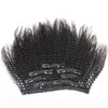 Afro Curl Clip in Hair Extensions Natural Black Color Kinky Curly Weft with Clips Virgin HumanHair