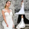 섹시한 우아한 백색 레이스 인어 웨딩 드레스 레이스 아플리케 깎아 지른 넥타이 목 뒤에서 Boho Satin Bridal Gowns Vestidos de Soiree