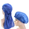 Unisex Silky Durag Lange staart en brede riemen golven voor mannen Solid Wide Doo Rag Elastische GLB Comfortabele slaapmuts