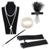 1920 FEMMES039S Vintage Gatsby Feather Bandons Flapper Costume Accessoire Porte-cigarette Collier de perle Glants Set Hair4205512