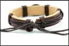 Pleciona bransoletka Evil Eye bransoletka męska ze skóry naturalnej Unisex regulowana czarna brązowa kolor Vintage modna bransoletka biżuteria prezent dla kobiet