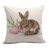 Federa per cuscino Happy Easter Cute Smiling Bunny Rabbit Color Eggs Home Cotton Linen Throw Pillow Case Federa per cuscino personalizzata