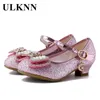 Ulknn Dzieci Księżniczki Buty Dla Dziewczyn Elegancki Butterfly Knot High Heel Kids Party Shoes Dress Guma PU Ślub Sandals Dance