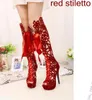 Hot Sale-Fashion Beige Breathable Meshy Polka Dot Knee High Boots Lace Up Hollow Out Zip Back Designer Shoes