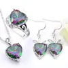 LuckyShine Valentine's Day Gift Fire Rainbow Heart Mystic Topaz 925 Sterling Silver Rings Pendants Earrings Jewelry Set Women Free Shipping