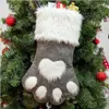 Christmas Party Dog Cat Paw Stocking Hanging Tree Ornament Decor Hosiery Plush Xmas Socks Kids Gift Candy Bag FMT2144