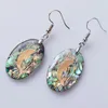 Womens Jewelry Charm Hook Earrings Natural Abalone Paua Shell with Gold Foil Dolphin Pattern 5 Pairs