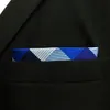 فحص KH2 Hanky ​​الأزرق الفضة السوداء مناديل رجال يربط جاكار المنسوجة جيب المربع بدلة هدية 1267233