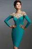 Elegant Janique Sheath Mother of The Bride Dresses Jewel Long Sleeve Crystal Wedding Guest Dress Knee Length Evening Gowns 0508