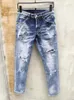 Jeans en denim pour hommes, jeans à la mode, style véritable slim, lavé, fermeture éclair, décoré, pantalons décontractés urbains, 289H
