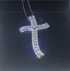 Vecalon Vintage Big Cross Wisiorek 925 Sterling Silver 5A CZ Kamień przez Naszyjnik Wisiorek Dla Kobiet Mężczyzn Party Wedding Jewelry