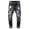 Mens Jeans Pantalones Rasgados Negro Versión del flaco H2 Italia Italia Bike Motorcycle Rock Revival245i