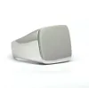 Engravible äkta 925 Sterling Silver Mens Plain Square Signet Ring