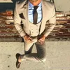 Bej Düğün Erkekler Slim Fit Damat Giyim Smokin 3 adet (Ceket + Pantolon + Vest) Balo Yemeği Suits Blazer Kostüm Homme Takımları