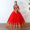 Vestidos de casamento muçulmano vermelho com apliques de renda de ouro 2020 mangas compridas vestidos de casamento Lace Up vestido de noiva