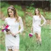 2020 NEW Elegant Full Lace short With Long sleeves Knee Length Country Garden Bridal gown Prom Dresses Free Shipping