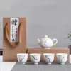 Lot de 6 pièces de composition en céramique de thé Kung Fu, paquet entier en émail motif violet, petite tasse de thé de style japonais 219n