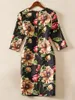 Robe jacquard fourreau florale pour femmes col rond manches 3/4 mini robes de soirée