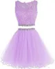 2019 Nyaste två stycken Tulle Korta Homecoming Klänningar för Juniors Kvinnor Plus Storlek Applikationer Mini Graduation Formell Prom Party Gown Al12