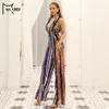 Missord 2019 Sexy Deep V Off Épaule Multi Couleur Sequin Dos Nu Rayé Barboteuses Élégant Parti Combinaison FT18932 T5190614