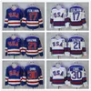 خمر 1980 USA Hockey Ice 21 Mike Eruzione Jerseys رجل كلية 17 جاك Ocallahan 30 جيم كريج مخيط فريق اللون أزرق بعيدا أبيض جيرسي