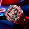 cwp ONOLA Relógio quadrado de plástico transparente masculino 2021 feminino luxo cronógrafo relógio de pulso moda casual esporte exclusivo quartzo