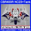 + Tank för Honda CBR400 RR NC23 CBR400RR 88 89 90 91 92 93 266HM.5 NC29 CBR 400 RR 400RR 1988 1989 1990 1991 1992 1993 Blue White New Fairing