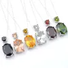 LUCKYSHIEN 10 STKS MIX Color Gloednieuw voor Vrouwen Ovaal Peridot Morganite Granaat Obsidian Gems Zilveren Kettingen Sieraden CZ Hangers