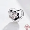 925 Sterling Silver Cat Footprints Print Armband Charm Puppy Dog Paw HeartShape Bead Lämplig för armele DIY smycken Accessorie7633629