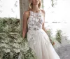 2020 Romantic 3D Floral Lace Berta Trouwjurk Bruidsjurken Juweel Bekijk Hoewel Top Empire Taille Huwelijksreceptie Boho Bridal Jurkjurken