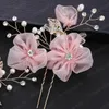 Vintage Frauen elegante rosa Blume handgemachte Haarkamm Haarnadel Set Braut Hochzeit Haarschmuck Stirnband Zubehör