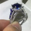 Choucong – bague fleurie faite à la main en argent sterling 925, 4ct bleu 5A cz, bague de mariage d'anniversaire pour femmes, bijoux de fête