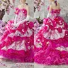 Stella de Libero Princess Wedding Dresses 3 dフローラルアップリケ花ティアードスカートブライダルボールガウンフロアレングスラッフルウェディングドレス