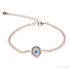 Wholesale- fashion jewelry pave multi color cz rainbow stone mother of pearl evil eye charm double chain rose gold bracelet for girl