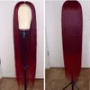 Peruca de cabelo humano sem cola longa reta 99J 13x4 com frente de renda pré arrancada com cabelo de bebê vermelho brasileiro Remy Hair352U